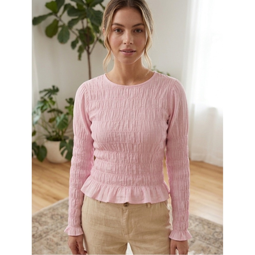 NWT Sanctuary Pink Smocked Stay‎ Together Long Sleeve Top XL Barbiecore Fairy